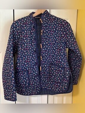 Navy blue floral quilted toggle jacket